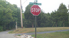 A road built on top of the old Trace in Morgan Township, Harrison County, Indiana Buffalotraceroadsign.jpg