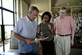 George W. Bush, Rice and Stephen Hadley discuss the situation at Bush's ranch on August 5.