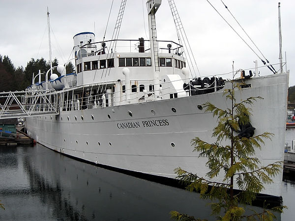 The Canadian Princess was moored and part of a hotel in Ucluelet, and was a staple of the harbour until it was removed in 2016.