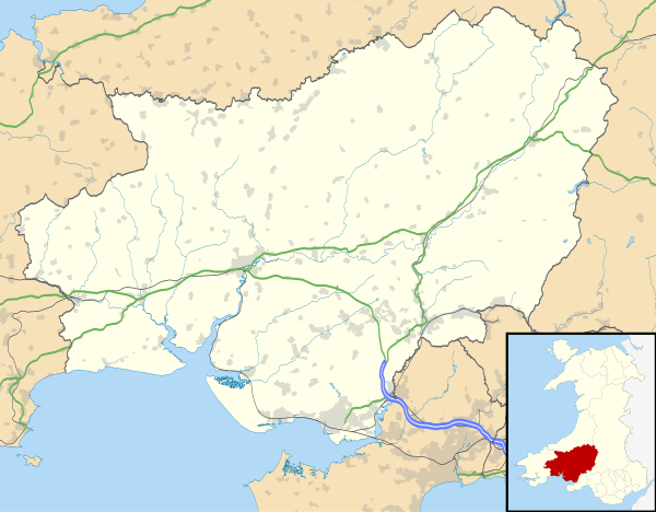 Mapa konturowa Carmarthenshire