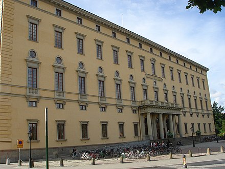 The Carolina Rediviva, the main building of the university library, designed by Carl Fredrik Sundvall and completed in 1841.