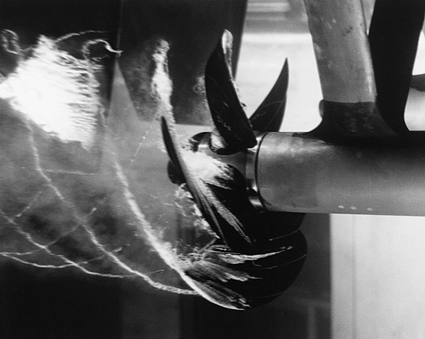 Cavitation in water from a boat propeller