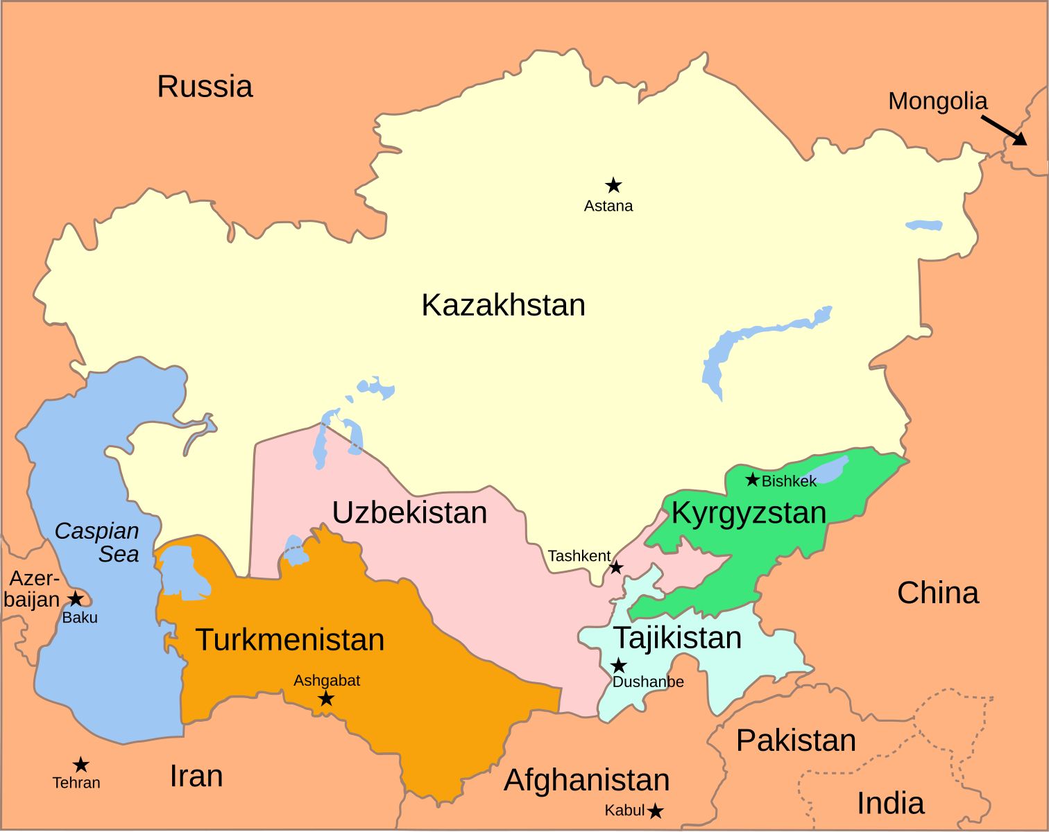 Существовал ли казахстан. Средняя Азия карту средней Азии карту средней Азии. Государства средней Азии на карте. Карта среднеазиатских республик. Политическая ЕКАРТА средней Азии.