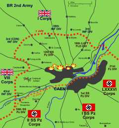 Map of Caen and its immediate surroundings as described in the article text