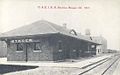 The Eastern Illinois railroad depot, 1917. Passenger service was discontinued from this handsome building in 1971, and it is now fenced in and used for office space and storage.