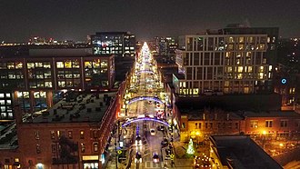 Modern-day arches lit in the Short North at night in 2020 Columbus, Ohio JJ 86.jpg