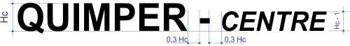 Abstand zwischen dem Wort Quimper, dem Bindestrich und dem Wort Mitte (in kleineren Buchstaben)