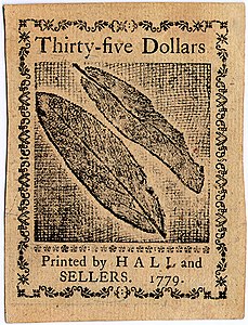 Реверс банкноты номиналом 35 долларов континентальной валюты (14 января 1779 г.) .jpg