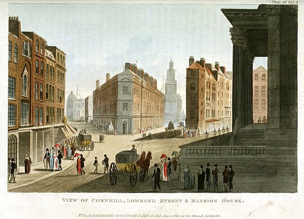 Cornhill, Lombard Street and Mansion House in 1810