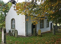 Croick Parish Church (quoad sacra). In the centre of the civil parish, Croick Church was designed by Thomas Telford and built with Government grants in 1827 (ecclesiastical parish 1846). When Glencalvie's population was cleared in 1845, they took refuge at the church. Names of many are scratched into the windows. Croick Old Parish Church - geograph.org.uk - 68634.jpg