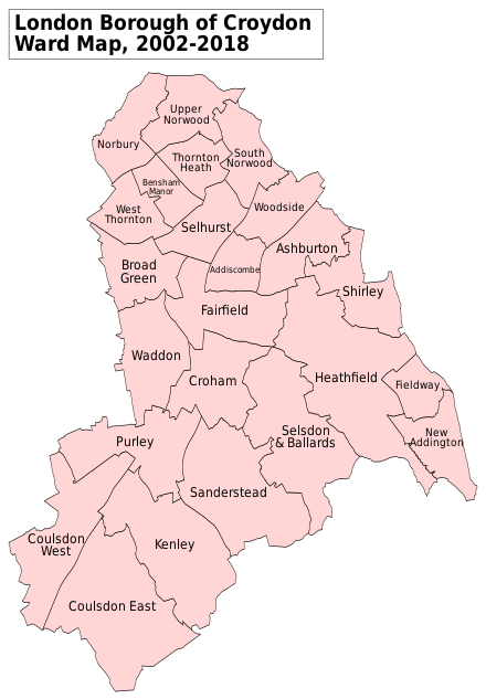 A map showing the wards of Croydon from 2002 to 2018