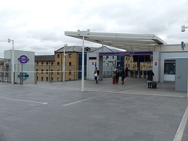 Elizabeth line station entrance seen in May 2022