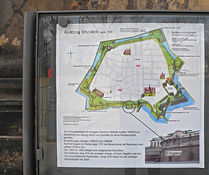 Dresdner Befestigungsanlagen - Infotafel an der Piatta Forma (unterhalb der Brühlschen Terrasse)