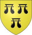 Arms of de Ros, feudal barons of Kendal, Westmorland: Or, three water bougets sable (a difference of de Ros, feudal barons of Helmsley, Yorkshire and feudal barons of Belvoir, Leicestershire, by writ Baron de Ros (cr.1289))