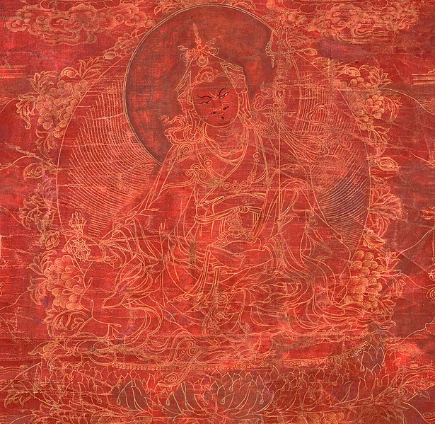 File:Detail, Padmasambhava, 18th-century painting from Tibet, red ground mineral pigment on cotton (cropped).jpg