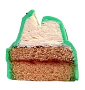 A cross-section of a frog cake, showing the internal structure Dissected frog cake.jpg