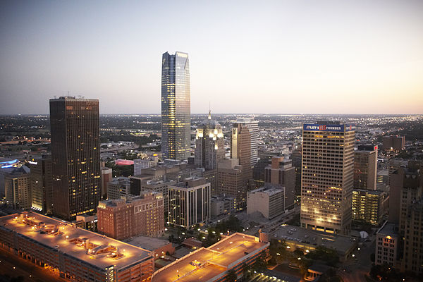 Image: Downtown Oklahoma City skyline at twilight