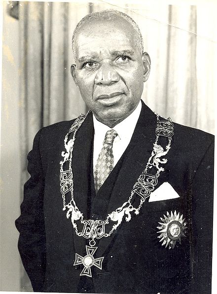 Hastings Banda wearing the Order of the Lion Dr HK Banda, first president of Malawi.jpg