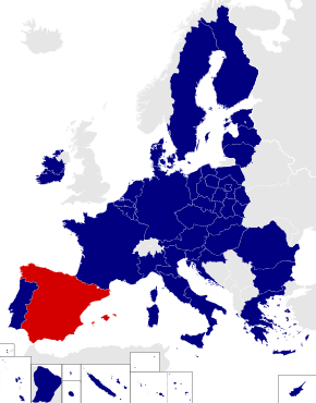 Map of the European Parliament constituencies with Spain highlighted in red