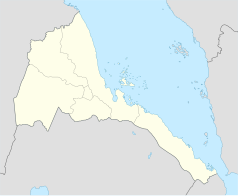 Mapa konturowa Erytrei, blisko centrum na lewo znajduje się punkt z opisem „Asmara”