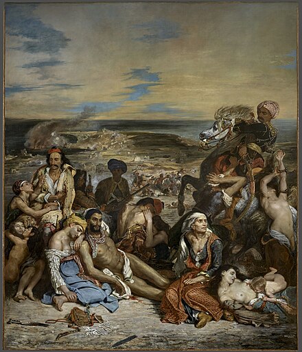 The Massacre at Chios by Eugène Delacroix reflects the attitudes of French philhellenism.