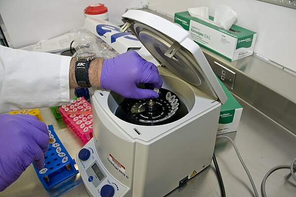 Samples placed in a small laboratory centrifuge