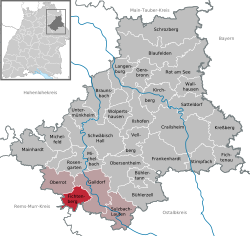 Elhelyezkedése Baden-Württemberg térképén