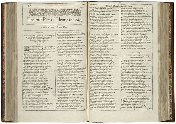 First page of The first Part of Henry the Sixt from the First Folio (1623).