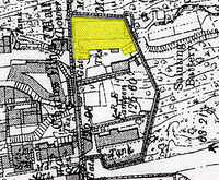 Section of 1908 Ordnance Survey map of Gibraltar with Flat Bastion. North to the left. Prince Edward's Gate at lower edge of map, tucked behind orillon of west wall of bastion, next to retired flank. Flat Bastion Map 1908.png