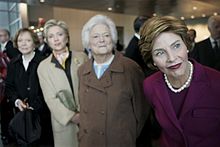 First ladies (from left to right) Rosalynn Carter, Sen. Hillary Clinton, Barbara Bush and first lady Laura Bush at the opening of the Clinton Presidential Center in 2004 Four first ladies.jpg