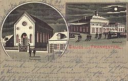 Postcard from Frankenthal with synagogue (dispatched in 1894)