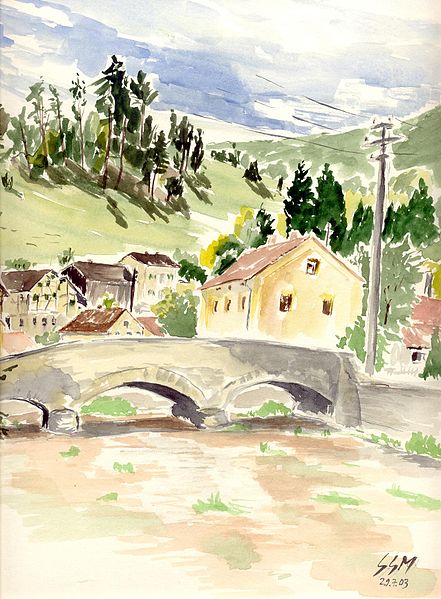 File:Gailachtal mit der Mühlheimer Brücke Aquarell von Siegfried Schieweck-Mauk, Eichstätt.jpg