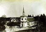 Grängesbergs gamla kyrka från 1892. Bilden tagen omkring 1900. Senare var kyrkan rödfärgad.