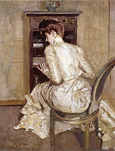 Madame de Paul Helleu sentada ante su secreter, óleo sobre tela, 1900.