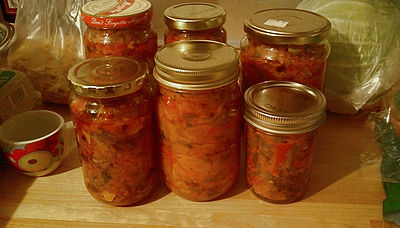 Ajvar and other pickles in a home larder