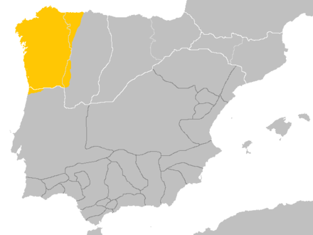 Spoken area of Galician-Portuguese (also known as Old Portuguese or Medieval Galician) in the kingdoms of Galicia and León around the 10th century, before the separation of Galician and Portuguese.