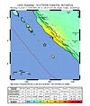 Kart som viser jordskjelvets plassering utenfor Indonesia