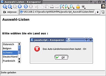 Auswahl-Liste in JavaScript