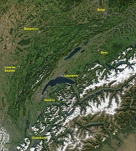 Satellittbilde av Jura-massivet.