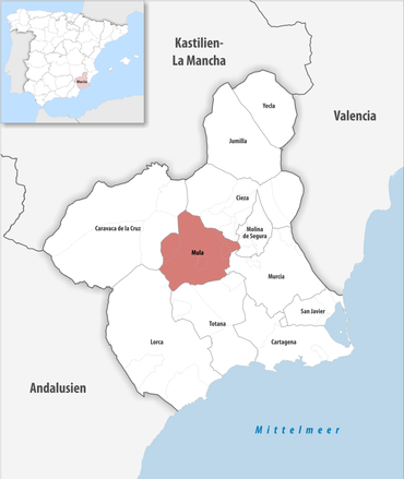 Die Lage des Gerichtsbezirk Mula in der autonomen Gemeinschaft Murcia