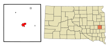 Lake County South Dakota Incorporated and Unincorporated areas Madison Highlighted.svg