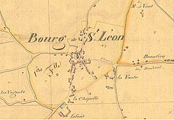 kylän suunnitelma vuonna 1833;  yksityiskohta Alasterin AD: n katastrofisuunnitelman kokoonpanotaulukosta
