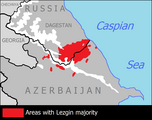 The distribution of Lezgin people in Dagestan (Russia) and Azerbaijan in 2003