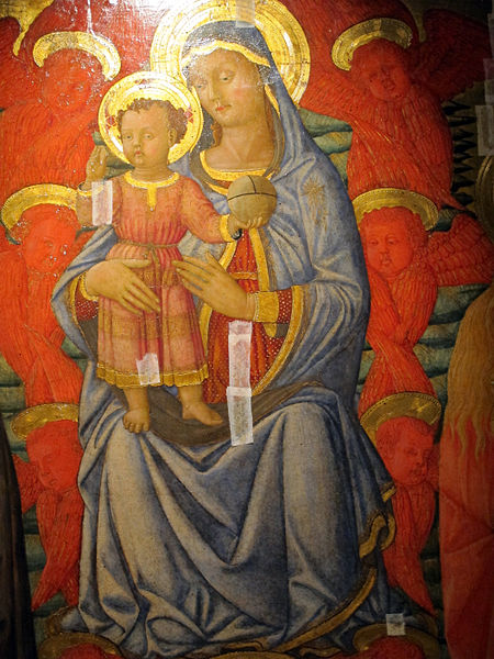 File:Lo scheggia, madonna col bambino tra i santi sebastiano, lazzaro, maddalena e marta, 1440-50 ca. 03.JPG