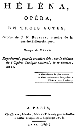 Méhul - Héléna - halaman judul libretto, Paris 1803.png