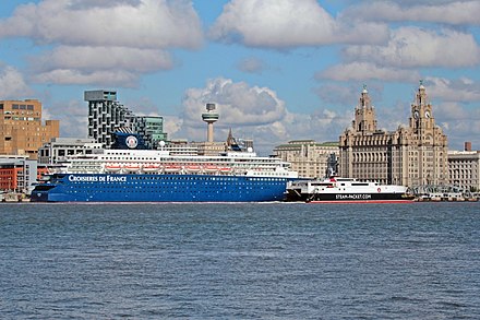 French cruise ship MV Horizon and Manx ferry HSC Manannan in Liverpool Cruise Terminal
