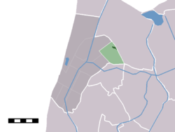 Pusat desa (darkgreen) dan statistik kecamatan (lightgreen) dari Oudesluis di kota mantan Zijpe.