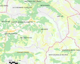 Mapa obce Jausiers