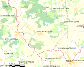 Mapa obce Yzeures-sur-Creuse