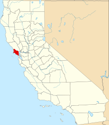 Location of Marin County in California Map of California highlighting Marin County.svg